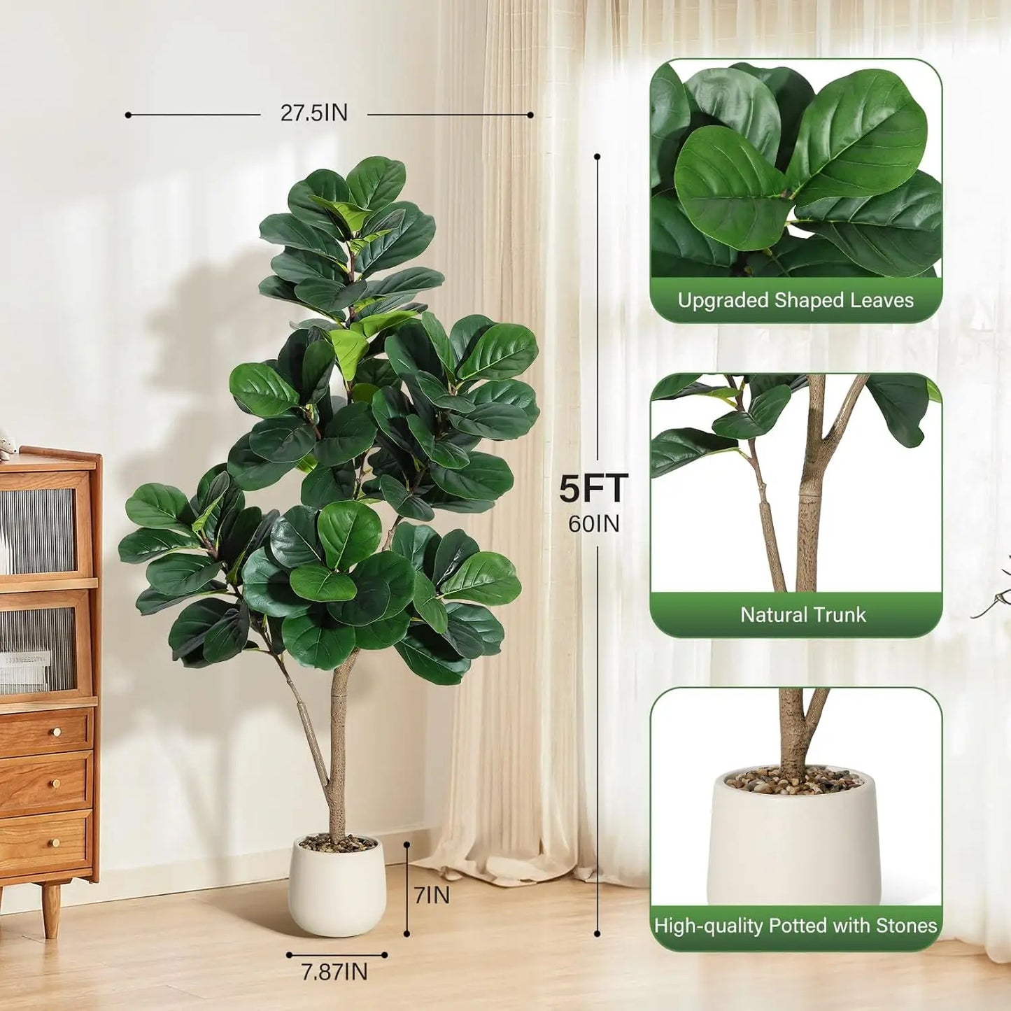 HiMISS Fiddle Leaf Fig Tree Artificial In Planter Pot