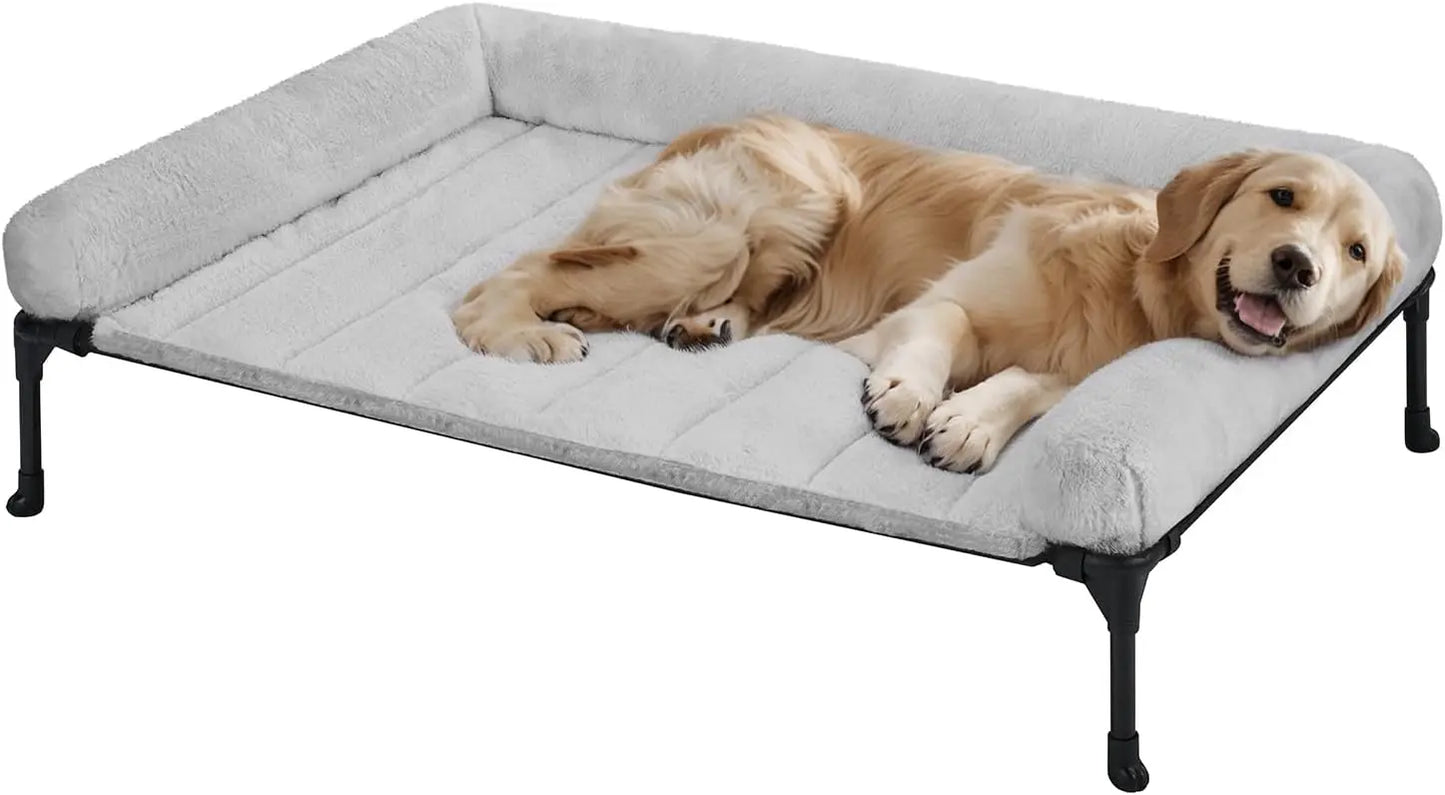 Elevated Orthopedic Dog Bed With Fluffy Bolster For Large Pets