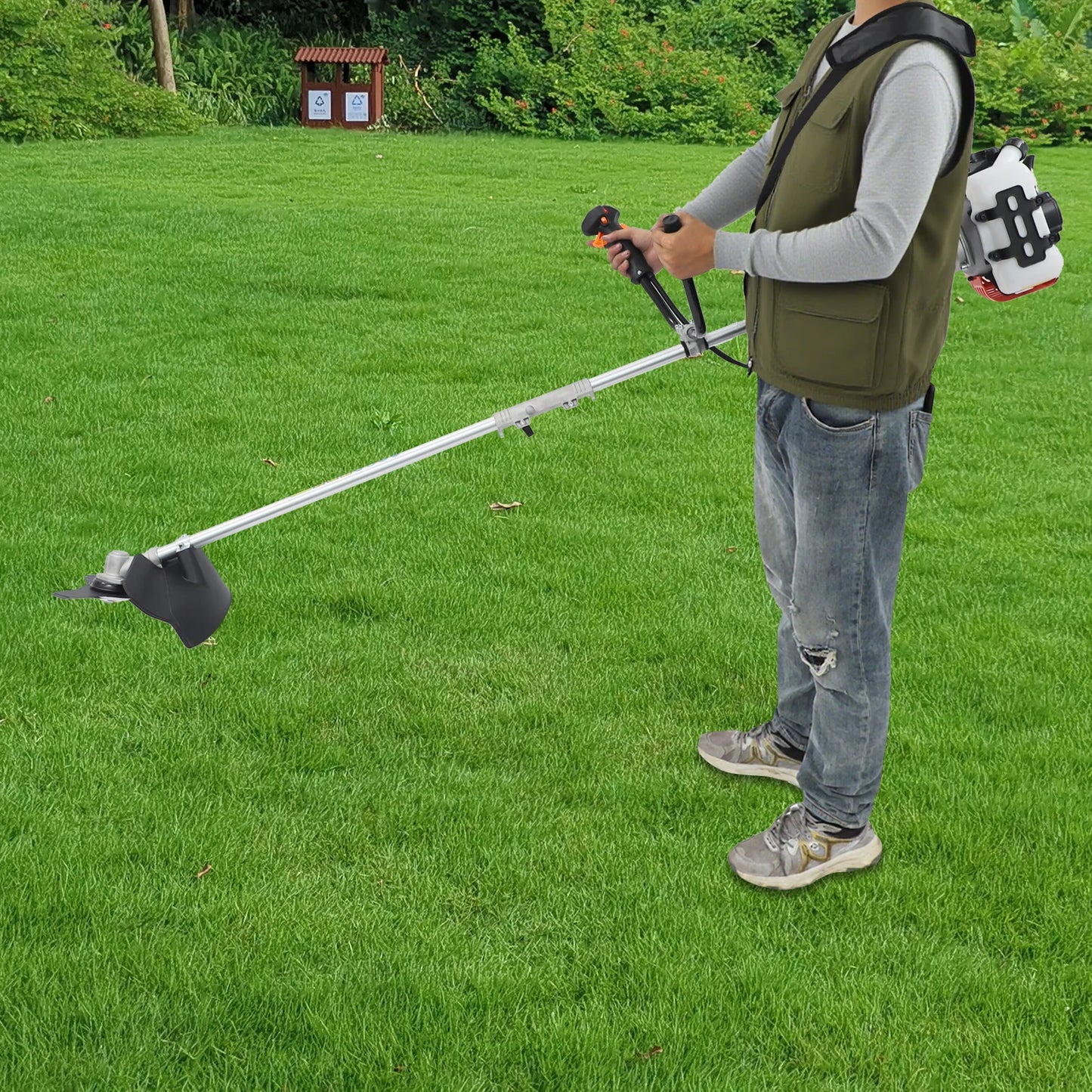 CNCEST Gas Weed Trimmer 42.7cc 2-Stroke Brush Cutter With 3 Trimming Heads