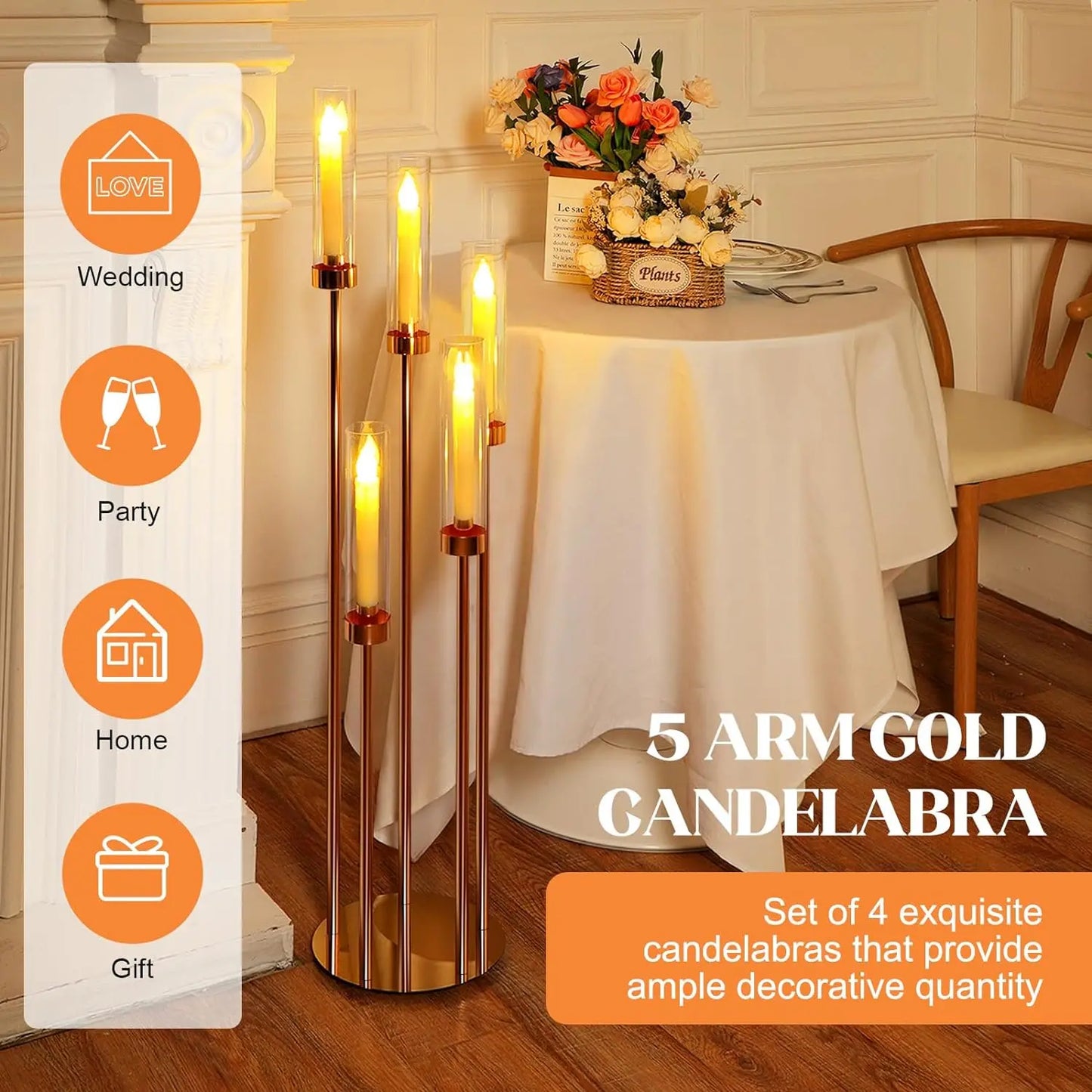 Four Set Floor Candelabra With Five Arms For Wedding Decor
