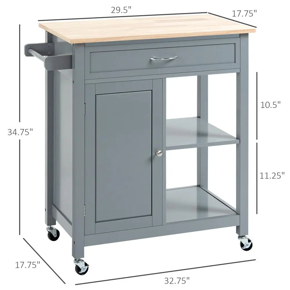 Kitchen Island Cart With Storage Drawer And Solid Wood Top