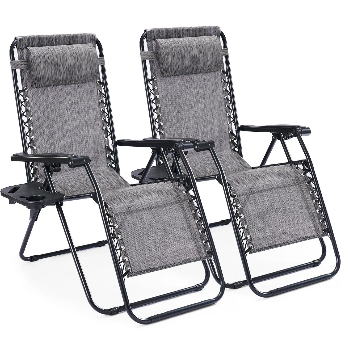 JHK Portable Zero Gravity Recliner Chairs Set With Cup Holders