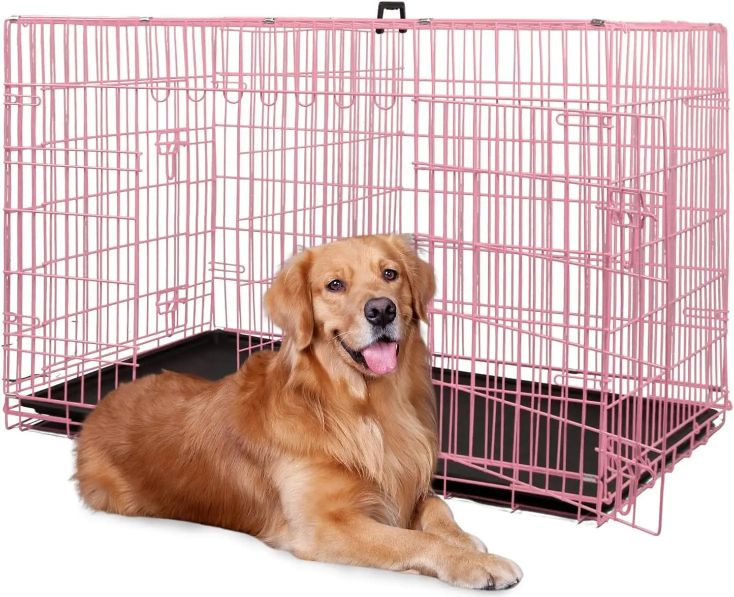 Foldable Dog Crate with Double Doors, Secure Latches, Leakproof Tray