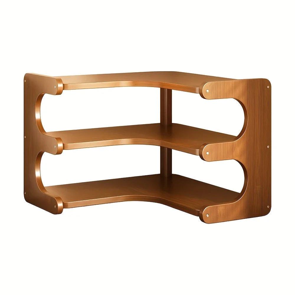 Multi-Tier Bamboo Corner Desk Shelf Organizer For Plants And Books