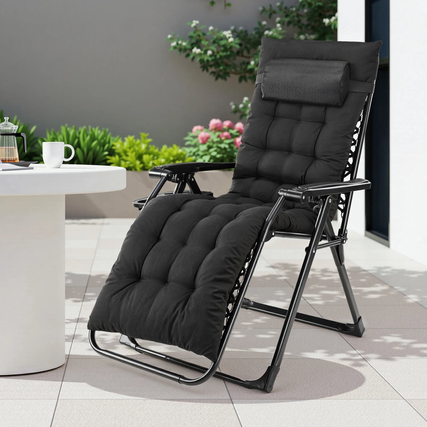 JHK Zero Gravity Recliner Lounge Chair Folding Portable With Cup Holder Trays
