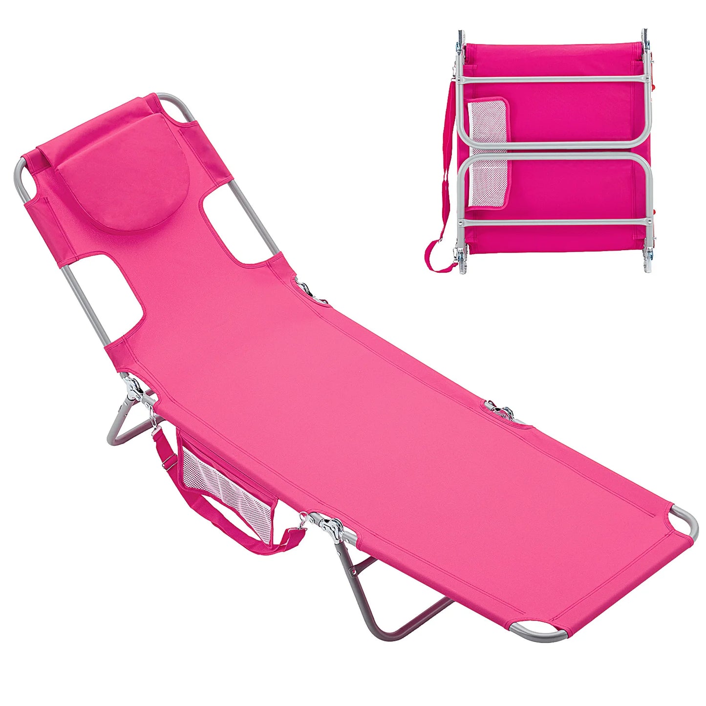 JHK 5-Position Adjustable Recline Beach Lounge Chair With Face Arm Holes