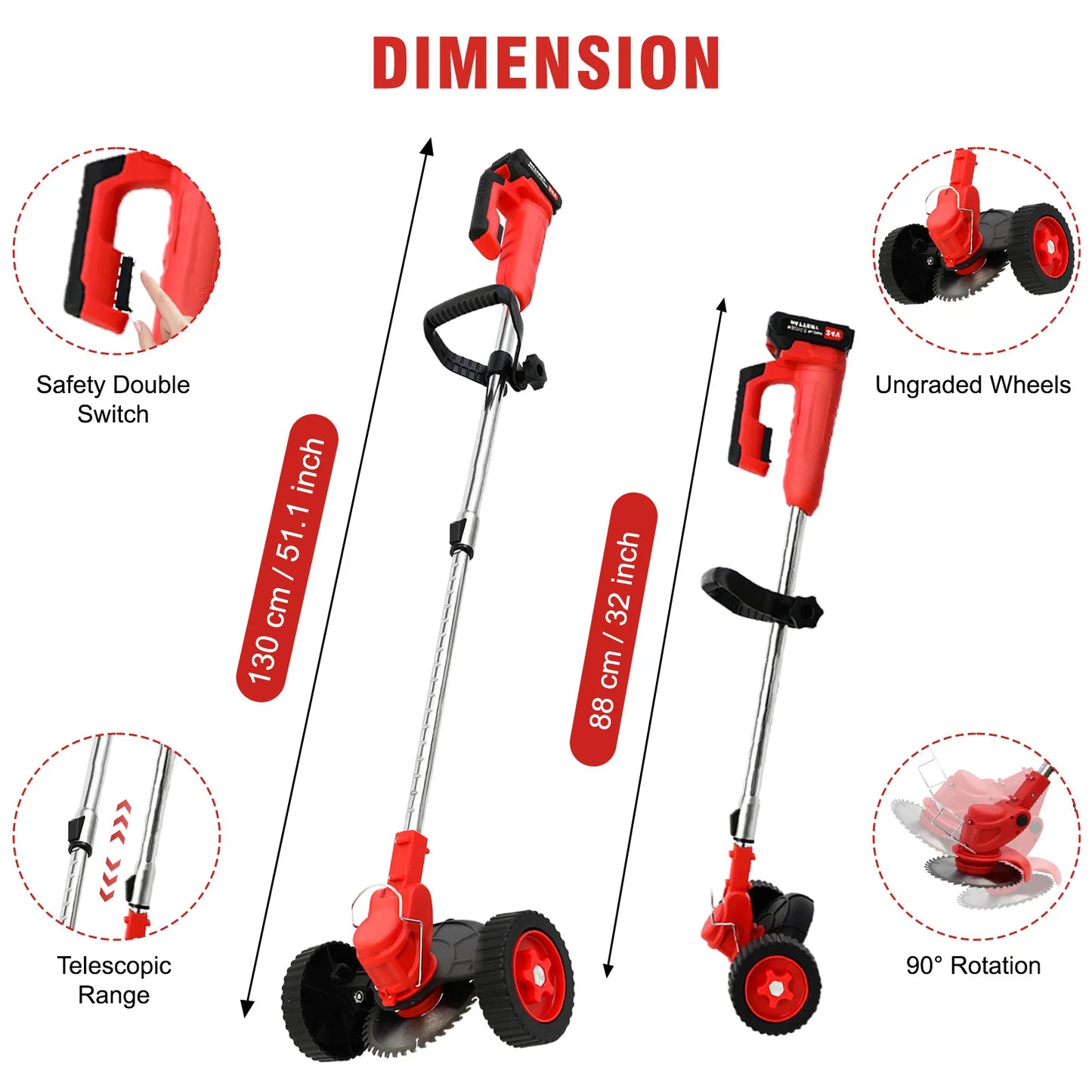 21V Cordless Weed Wacker 3-in-1 Edger Trimmer With Wheels