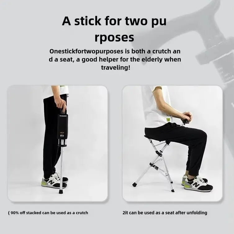 2-In-1 Portable Folding Cane Chair Aluminum Outdoor Seat
