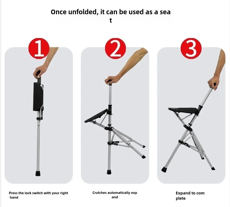 2-In-1 Portable Folding Cane Chair Aluminum Outdoor Seat