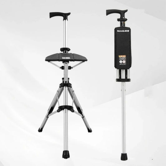 2-In-1 Portable Folding Cane Chair Aluminum Outdoor Seat