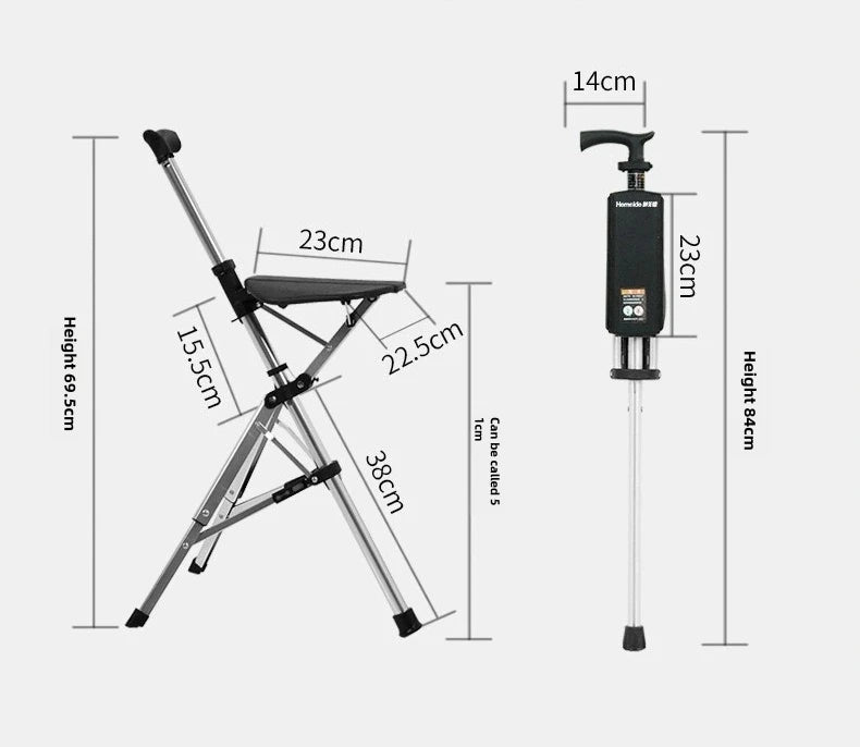 2-In-1 Portable Folding Cane Chair Aluminum Outdoor Seat