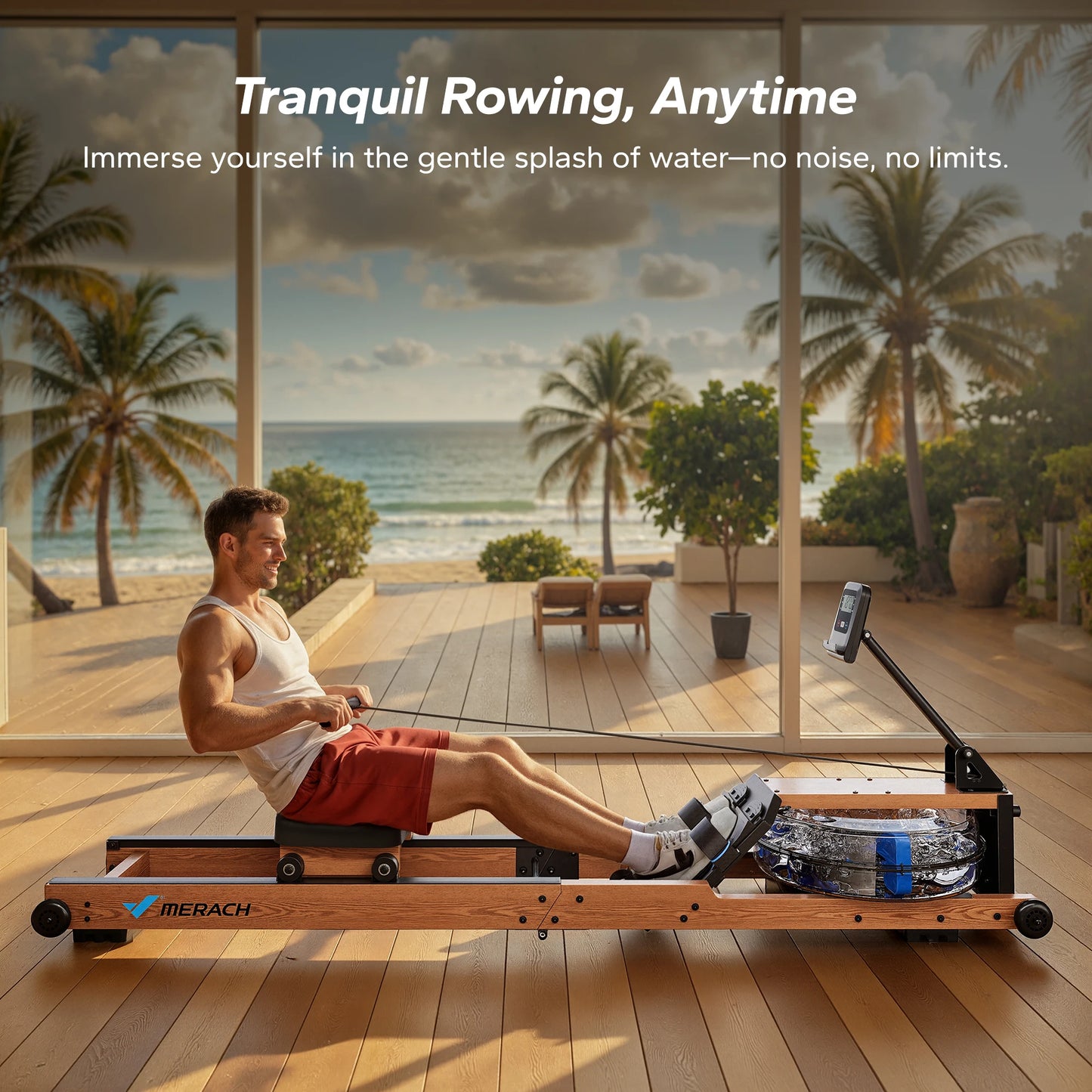 MERACH Water Rowing Machine for Home Foldable with 400-Pound Capacity