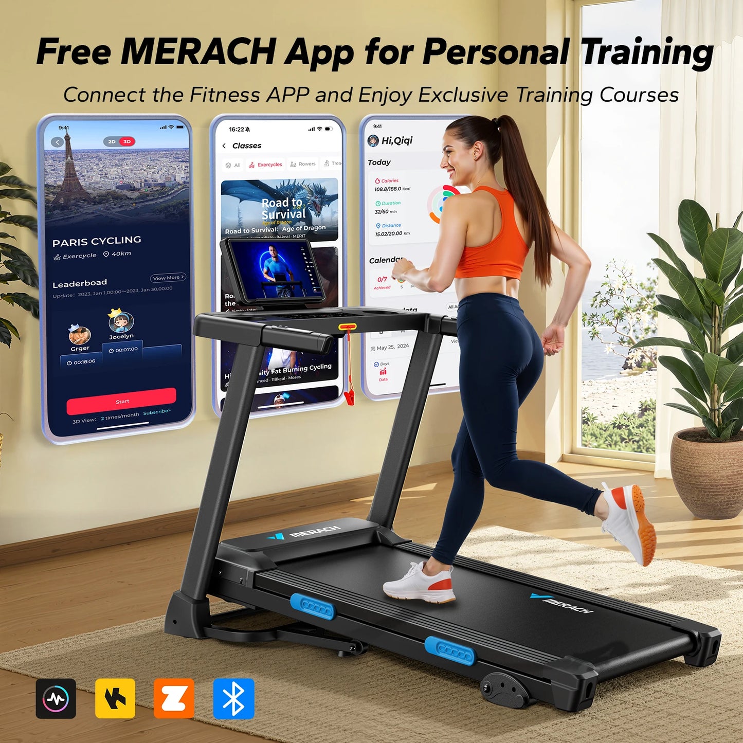 Merach Foldable Treadmill T12 Incline With Quiet Dual Deck