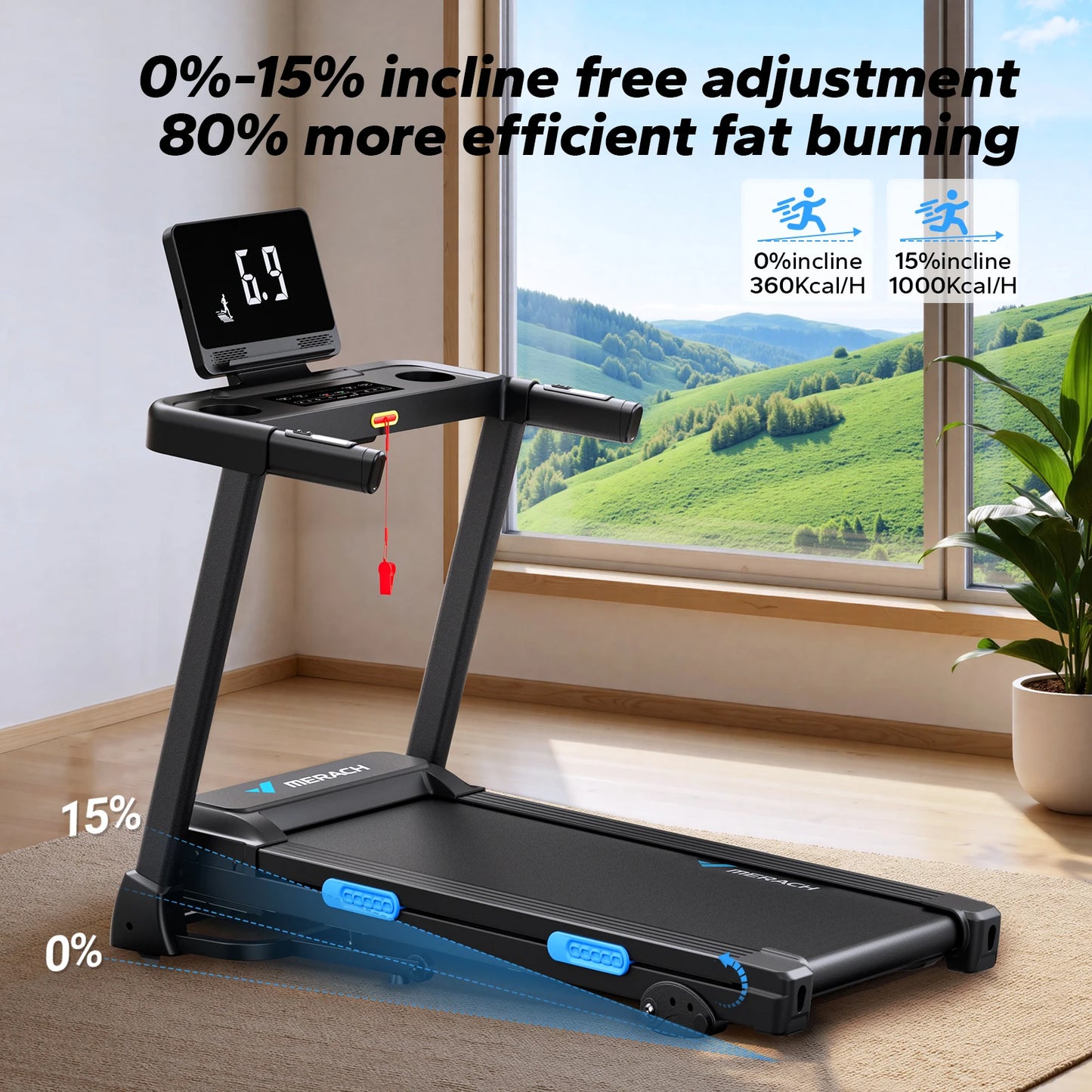 Merach Foldable Treadmill T12 Incline With Quiet Dual Deck