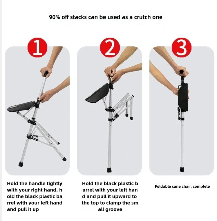 2-In-1 Portable Folding Cane Chair Aluminum Outdoor Seat