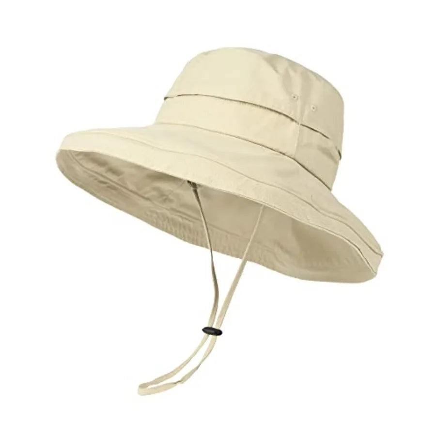 Women Sun Hat Wide Brim Ponytail Gardening Beach Breathable Cotton