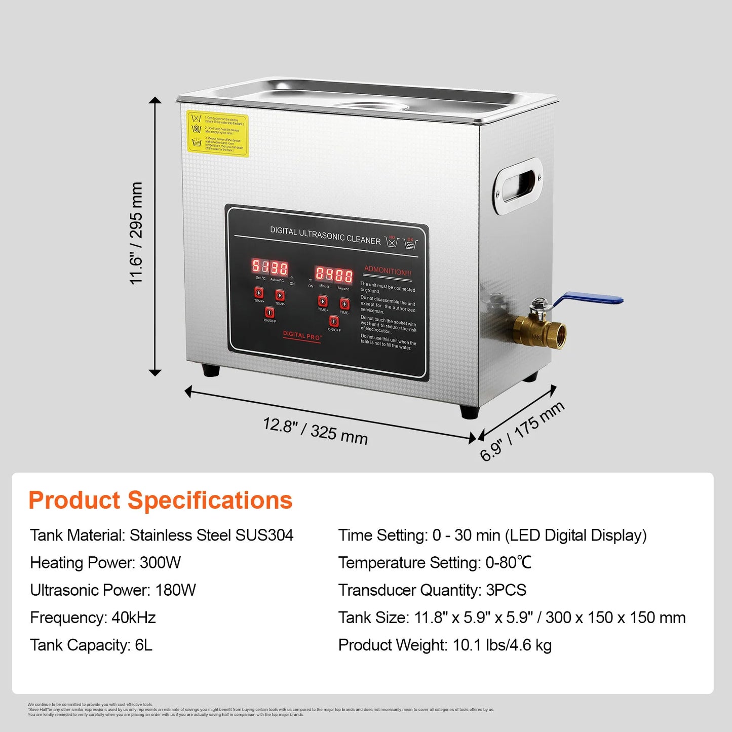 SucceBuy Ultrasonic Cleaner Stainless Steel Portable Home Appliance