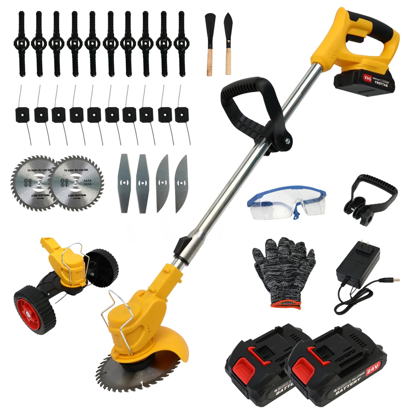 21V Cordless 3-In-1 Lawn Mower Trimmer Edger With 2x2.0Ah Batteries
