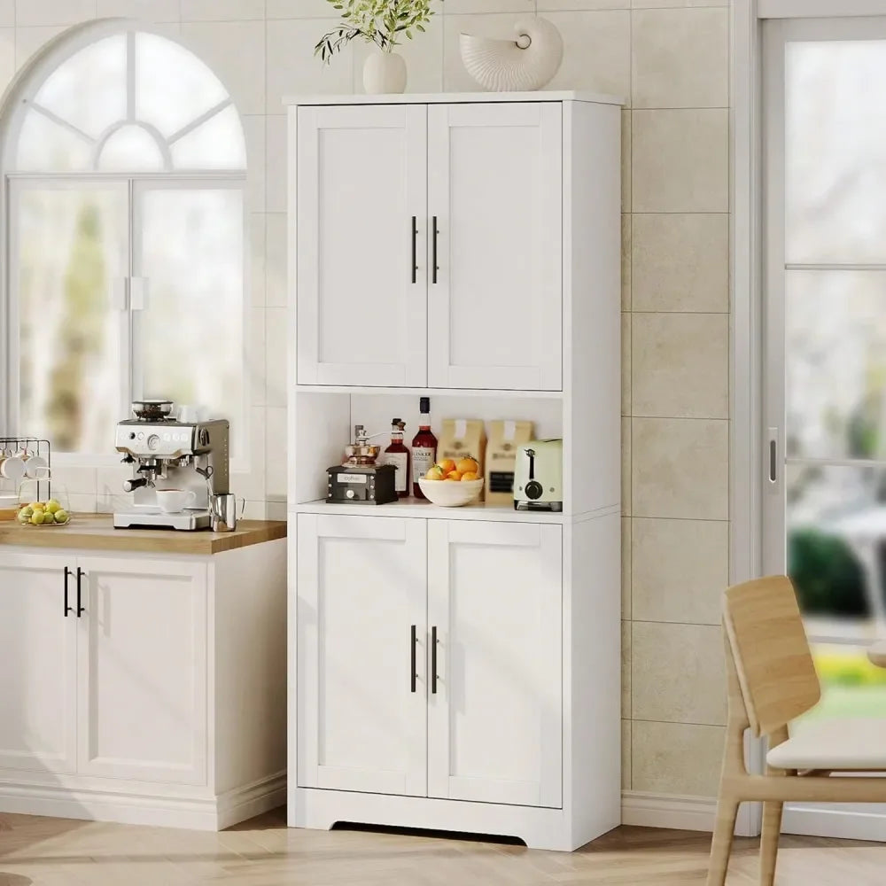 XMSJ Tall Pantry Cabinet With Adjustable Shelves And Doors