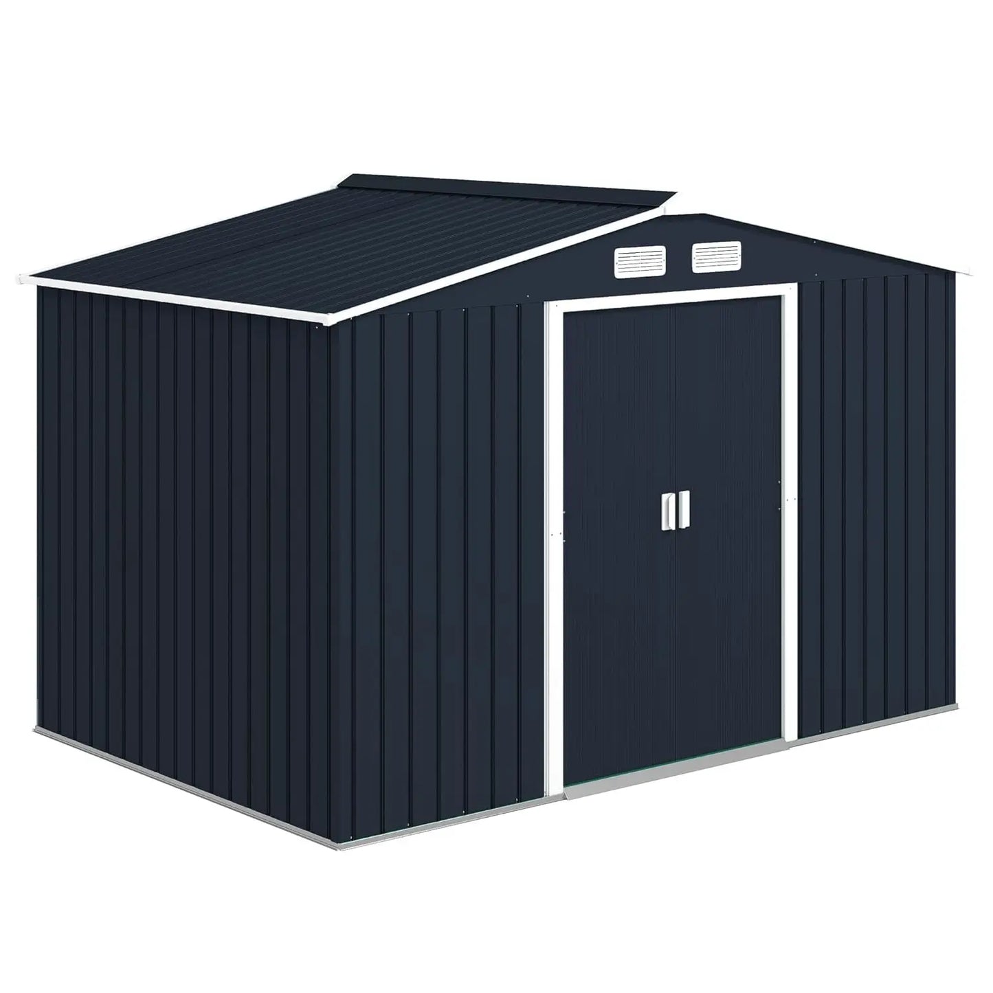 Metal Outdoor Storage Shed With Double Doors And Sloped Roof