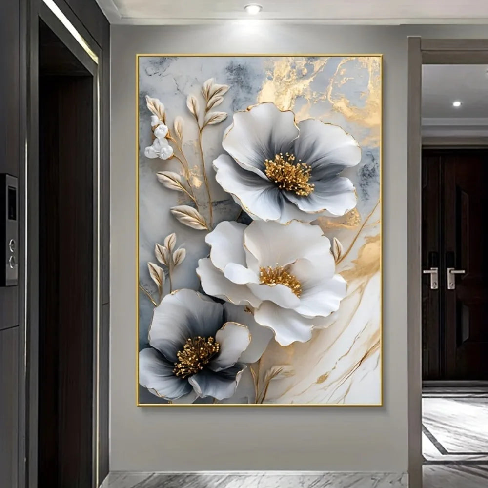 Modern Floral Canvas Wall Mural Framed 3D Painting