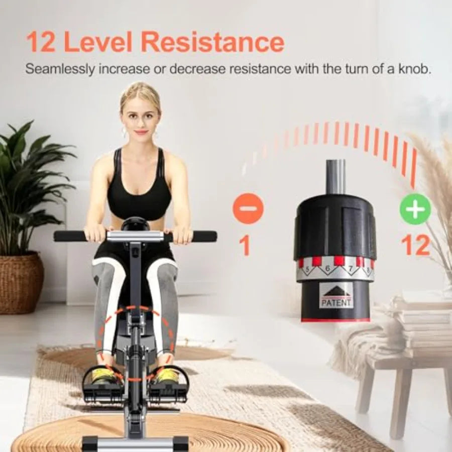 Home Folding Rowing MachineHydraulic Rowing Machine Dual Tracks for Quieter 300LBS Weight Capacity with 12 Levels of Adjustable
