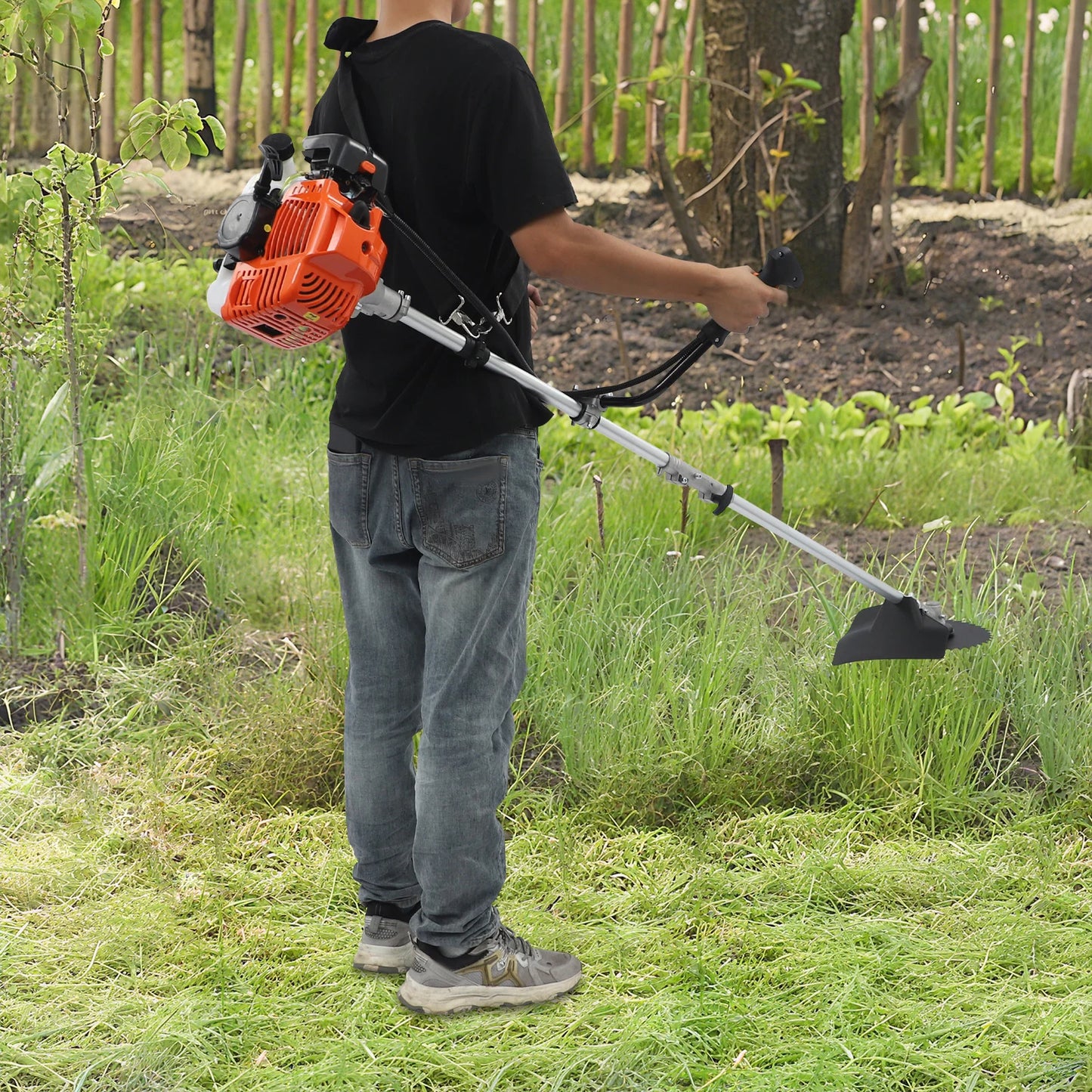 CNCEST Gas Weed Trimmer 42.7cc 2-Stroke Brush Cutter With 3 Trimming Heads