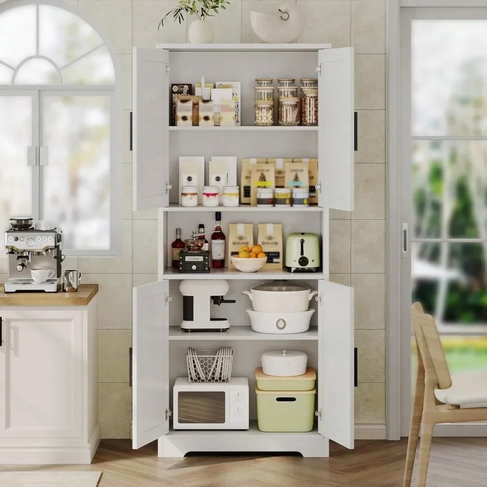 XMSJ Tall Pantry Cabinet With Adjustable Shelves And Doors