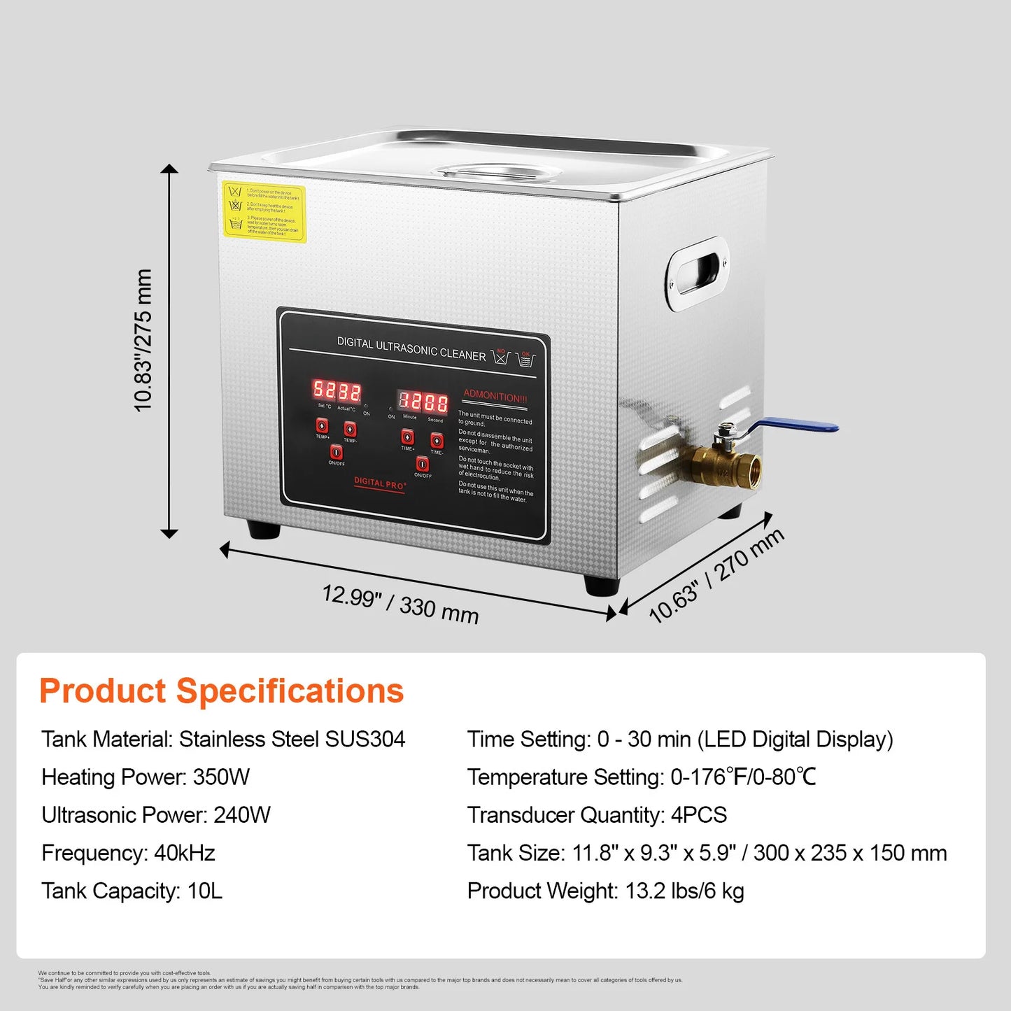 SucceBuy Ultrasonic Cleaner Stainless Steel Portable Home Appliance