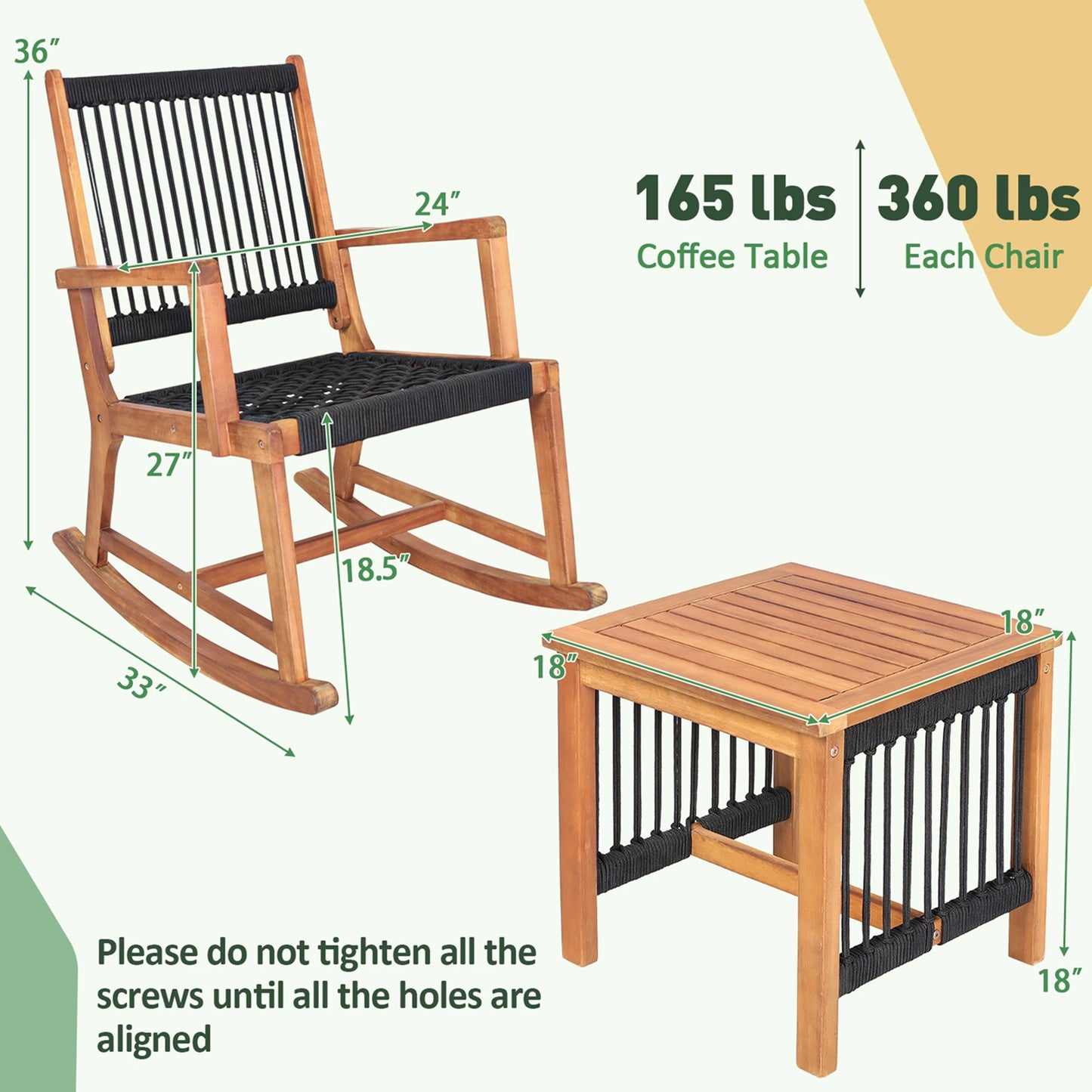 HOMASIS 3-Piece Acacia Wood Patio Bistro Set With All-Weather Rope