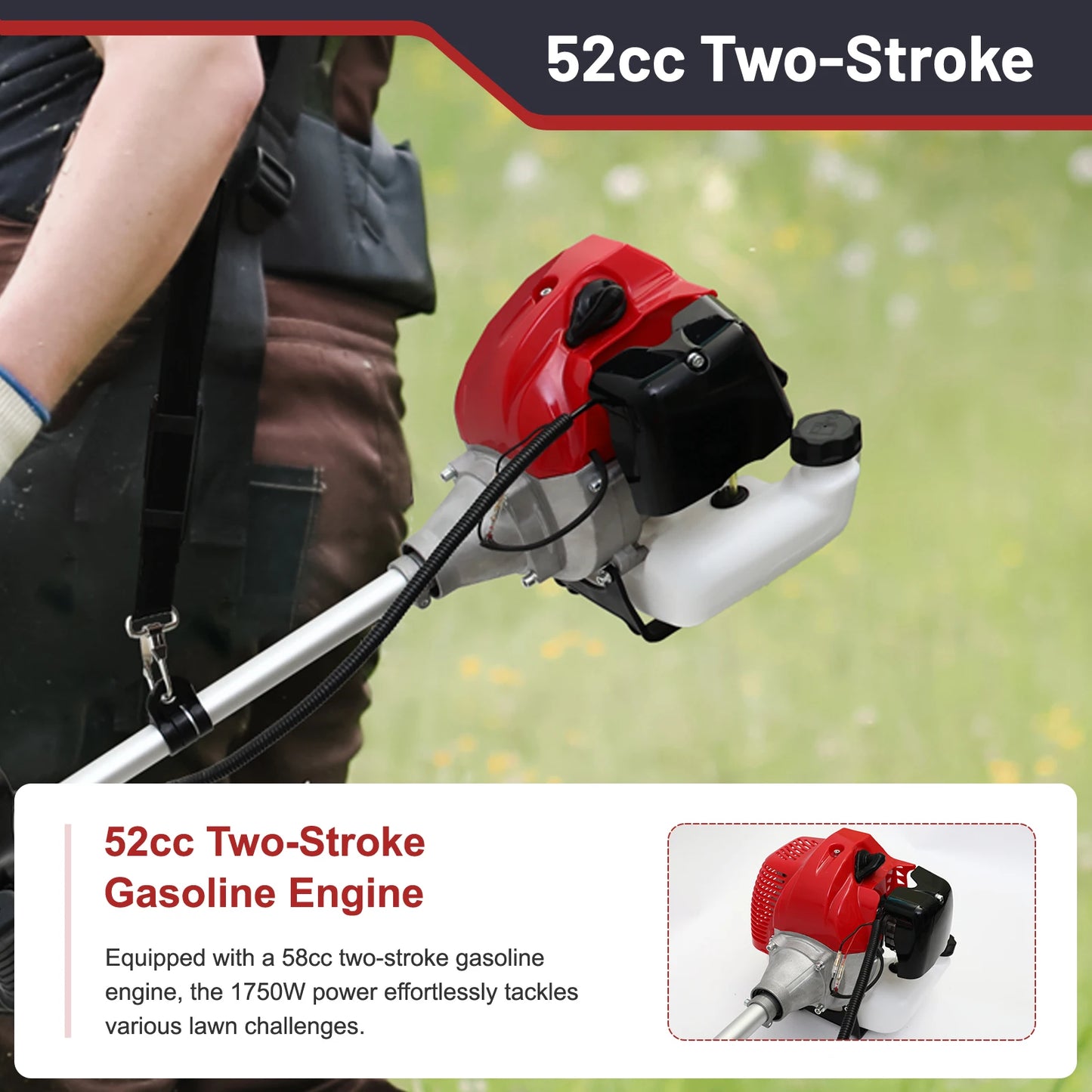 52cc 2-Stroke Gasoline Powered Trimmer With 4 Detachable Heads