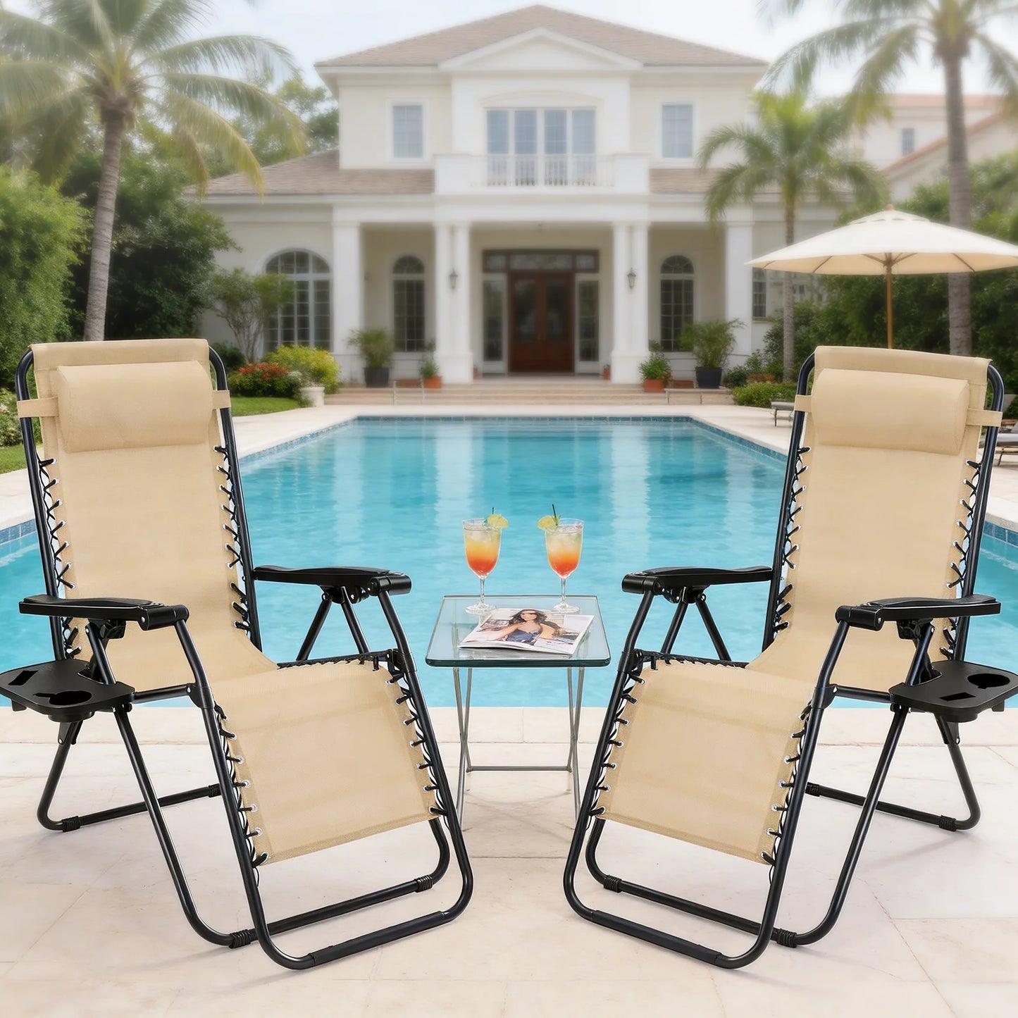 JHK Portable Zero Gravity Recliner Chairs Set With Cup Holders