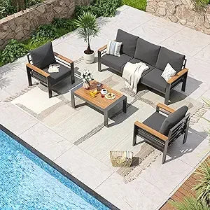 Aluminum Patio Furniture Set Sectional With Washable Cushions And Coffee Table
