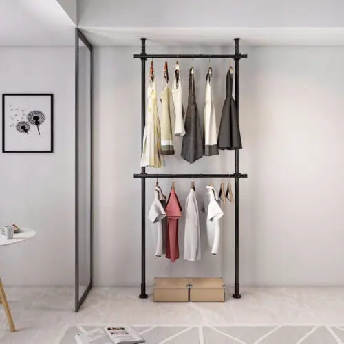 Metal Garment Rack And Clothes Storage Organizer For Ceiling And Floor
