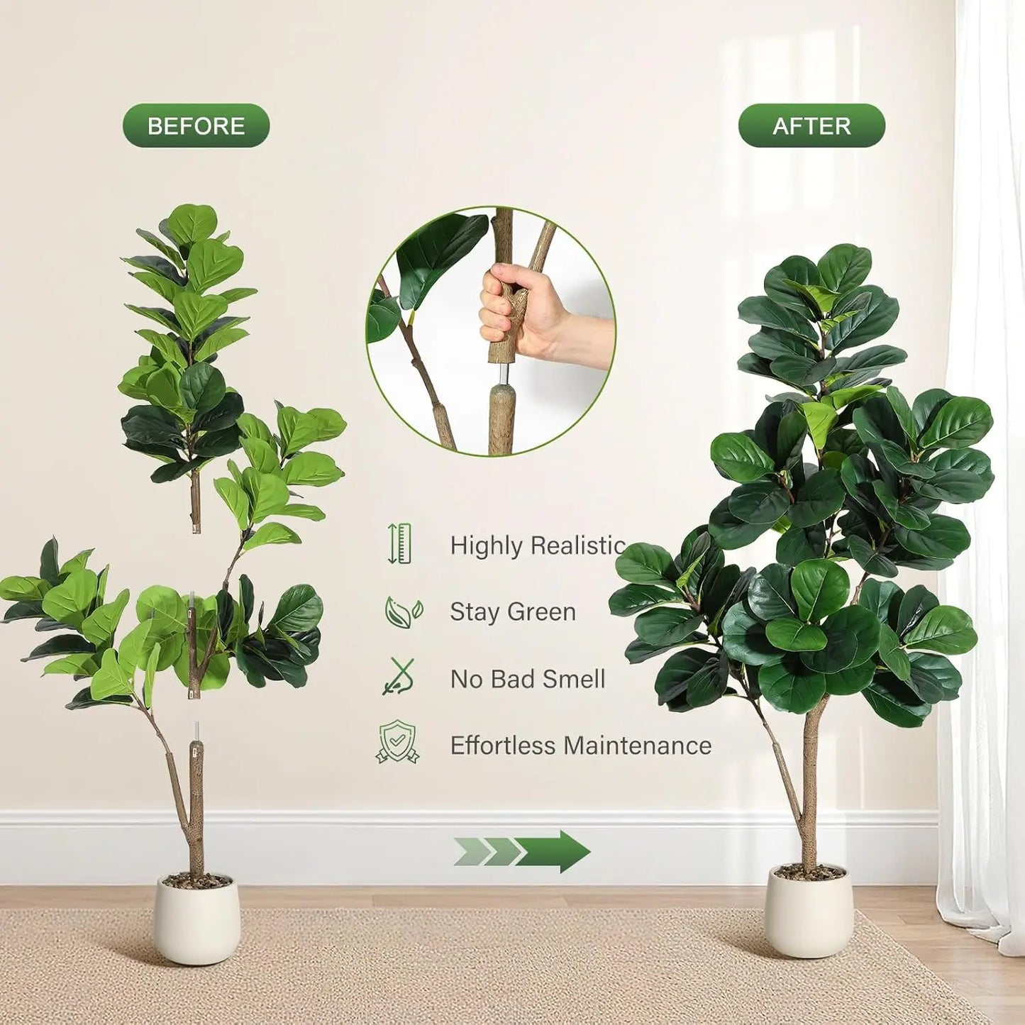HiMISS Fiddle Leaf Fig Tree Artificial In Planter Pot