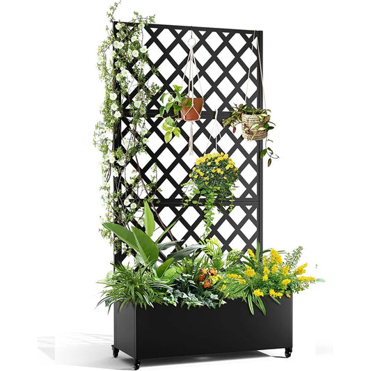 Studyset Metal Raised Garden Bed With Trellis Privacy Planter