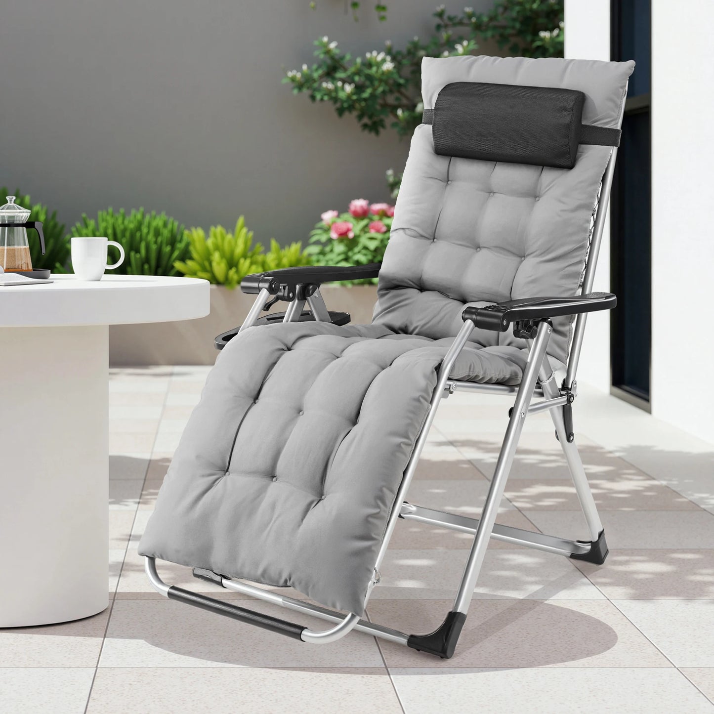 JHK Zero Gravity Recliner Lounge Chair Folding Portable With Cup Holder Trays