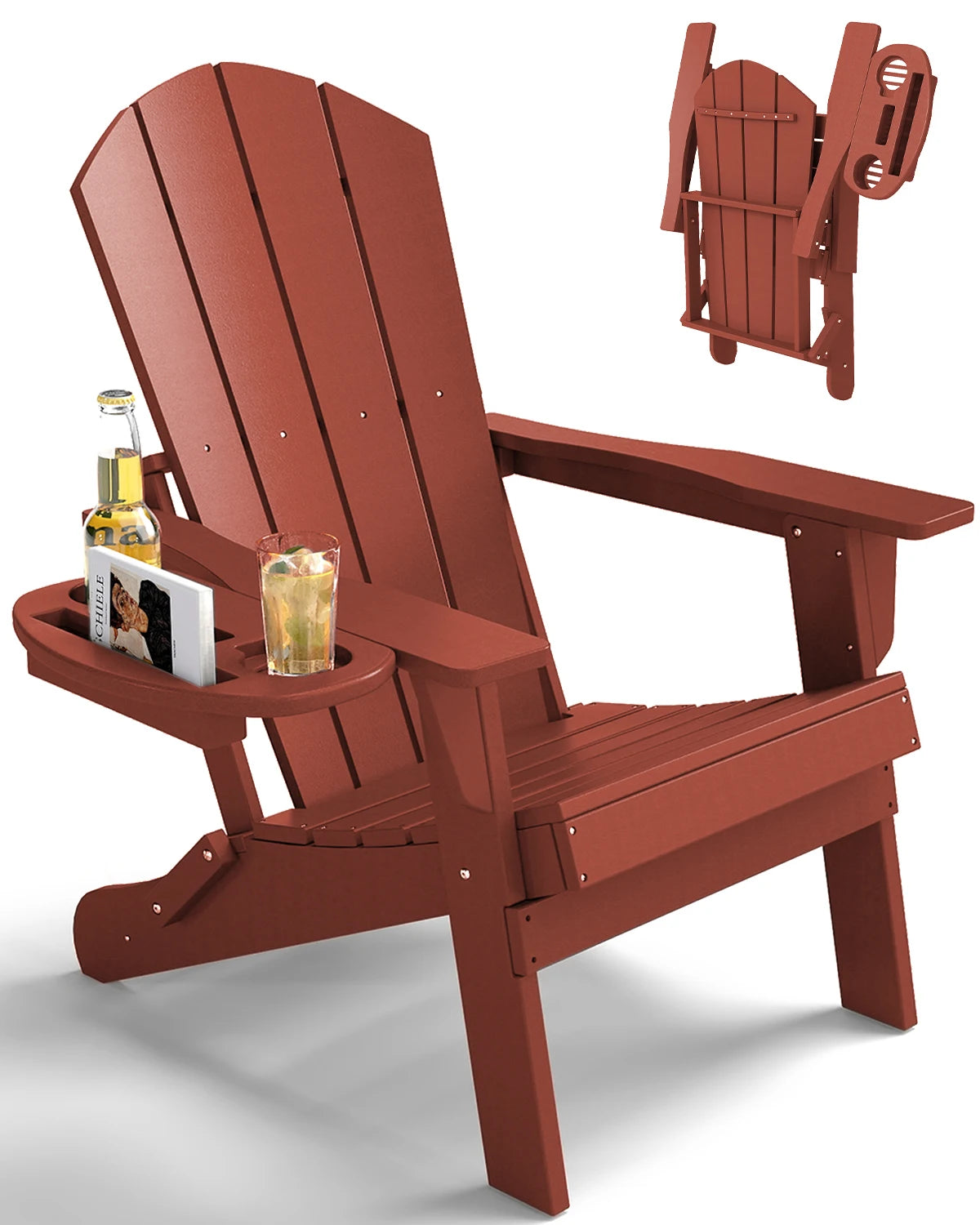 Foowin Folding Adirondack Chair Weather Resistant HDPE Cup Holder Outdoor