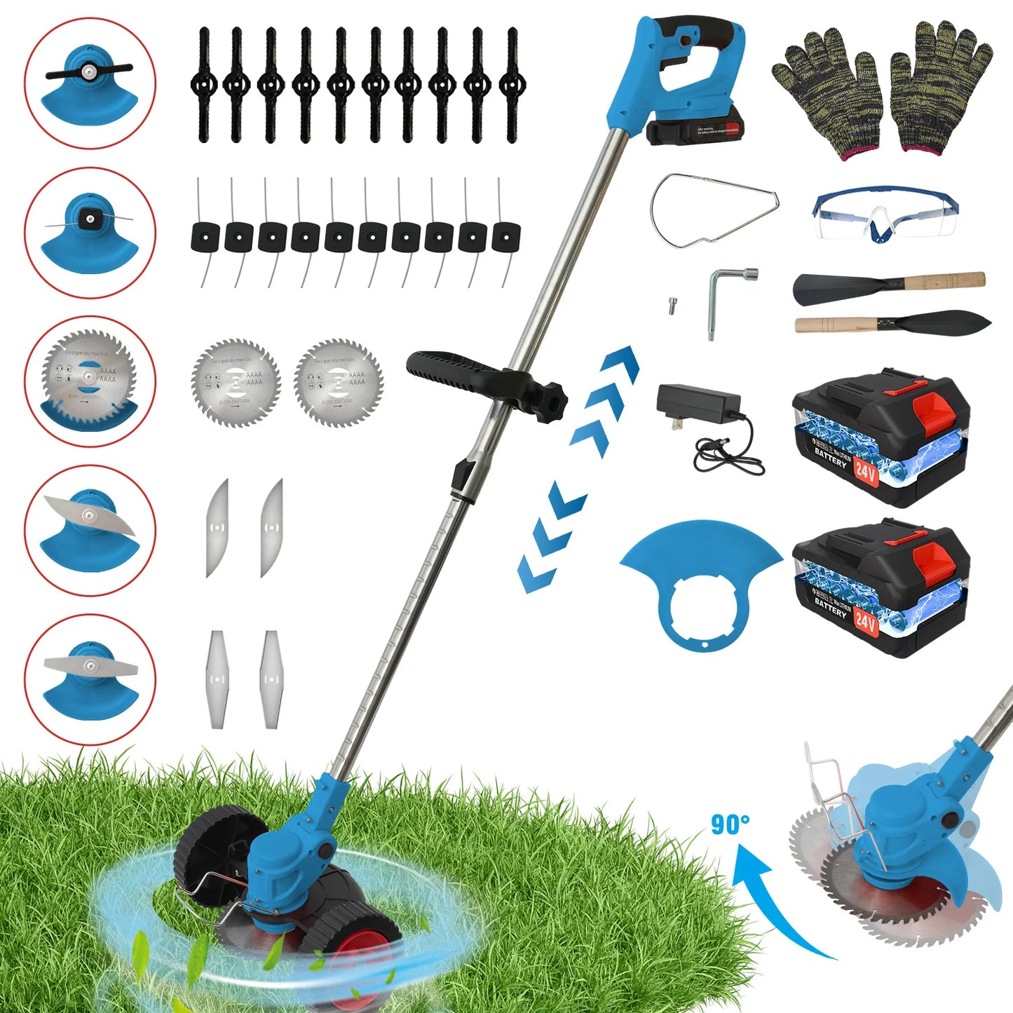 21V Cordless Grass Trimmer 3in1 Edger Mower With 2x2Ah Batteries Charger