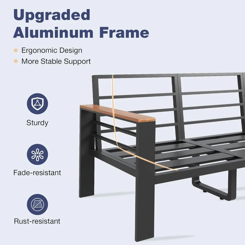 Aluminum Patio Furniture Set Sectional With Washable Cushions And Coffee Table