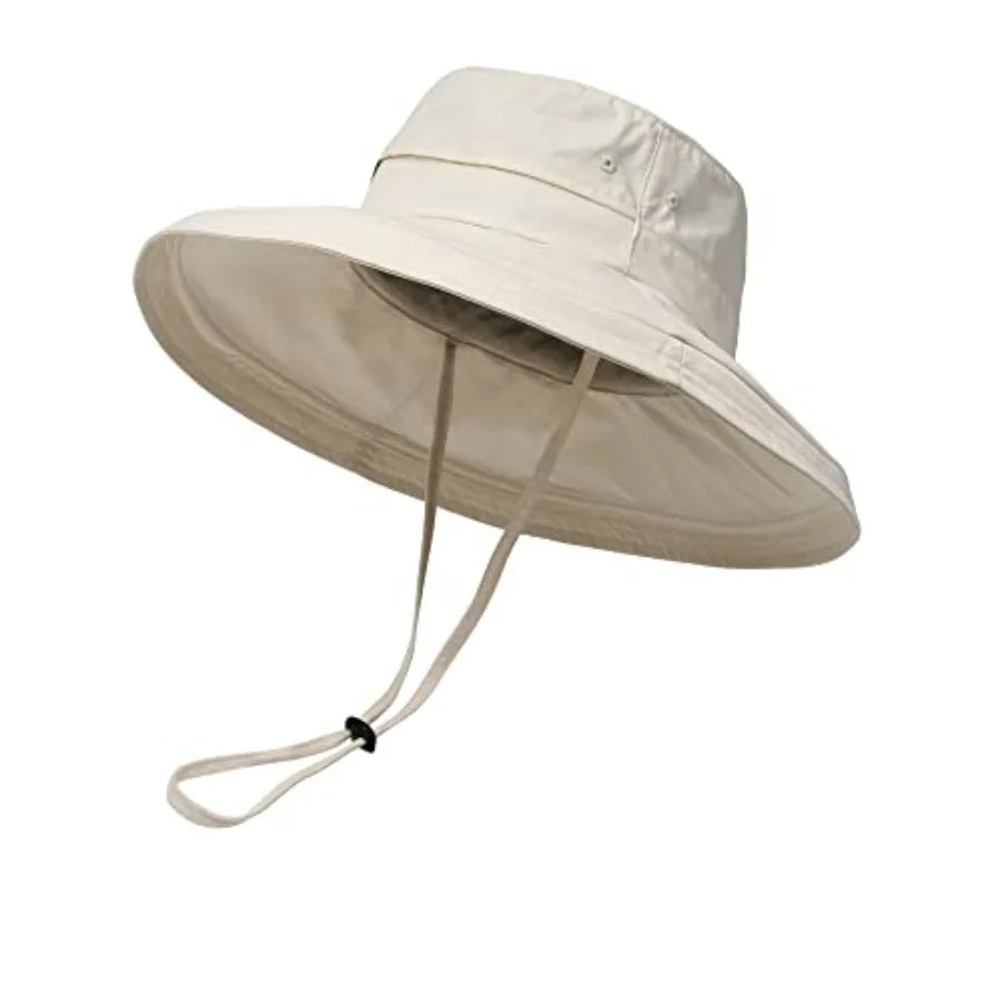 Women Sun Hat Wide Brim Ponytail Gardening Beach Breathable Cotton