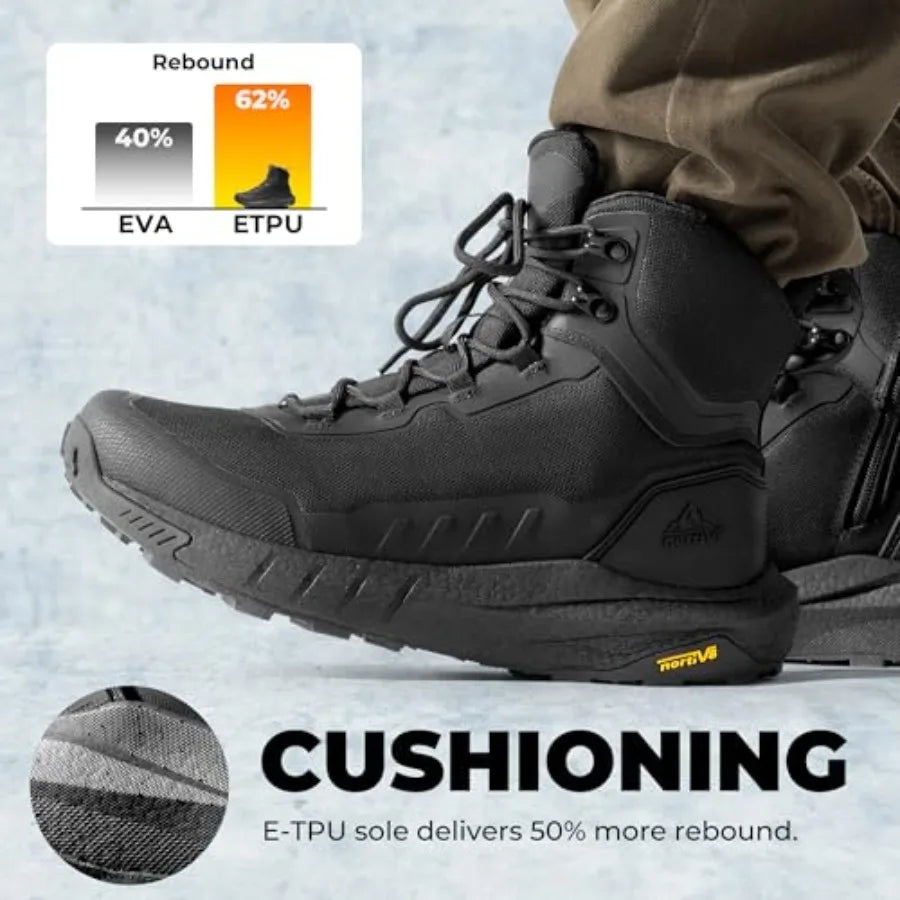 NORTIV 8 Men's Tactical Hiking Boots Cushioned Sole Side Zipper