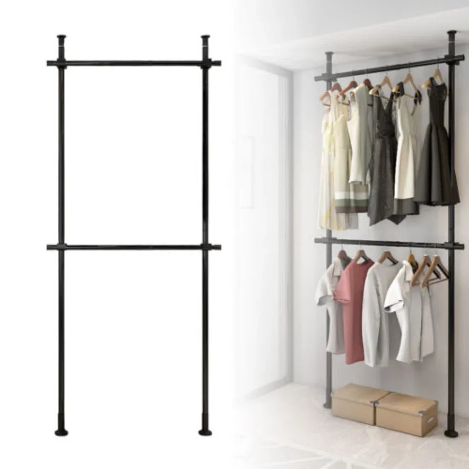 Metal Garment Rack And Clothes Storage Organizer For Ceiling And Floor