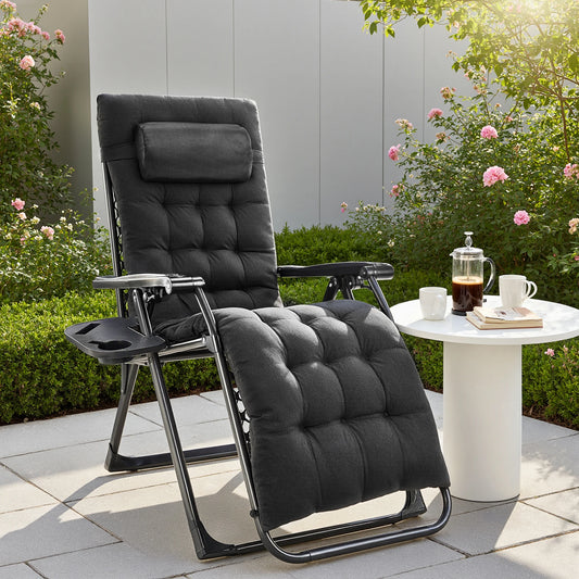 JHK Zero Gravity Recliner Lounge Chair Folding Portable With Cup Holder Trays