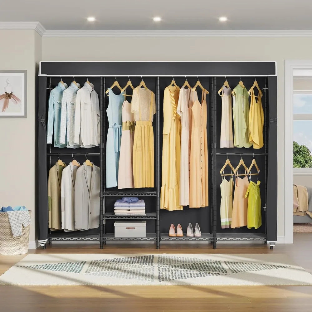 Heavy Duty Clothes Rack With Cover Portable Freestanding Wardrobe Closet