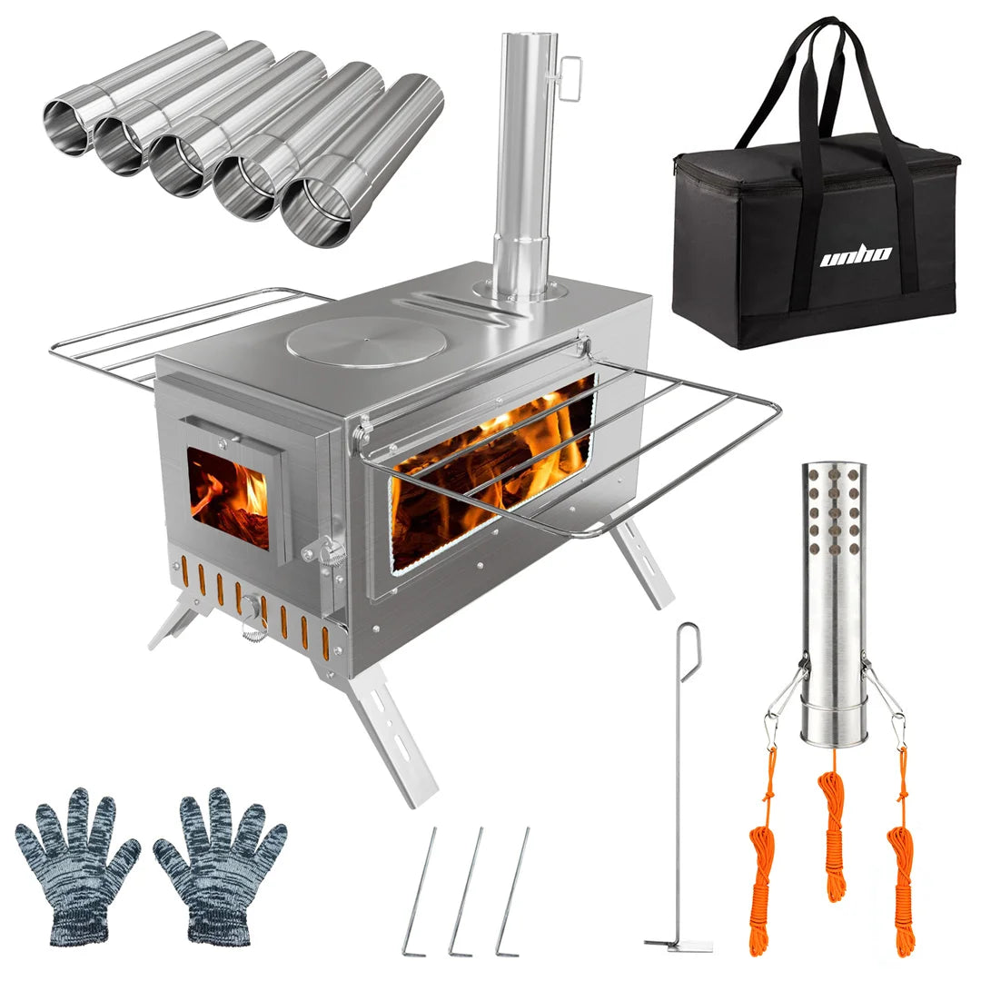 Wood Burning Stove Portable For Outdoor Heating And Chimney Pipes