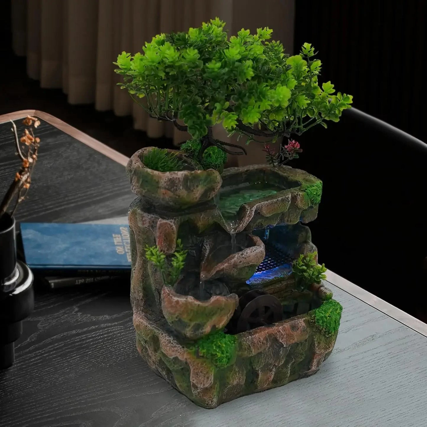 Indoor Waterfall Meditation Fountain With Automatic Pump And LED Light