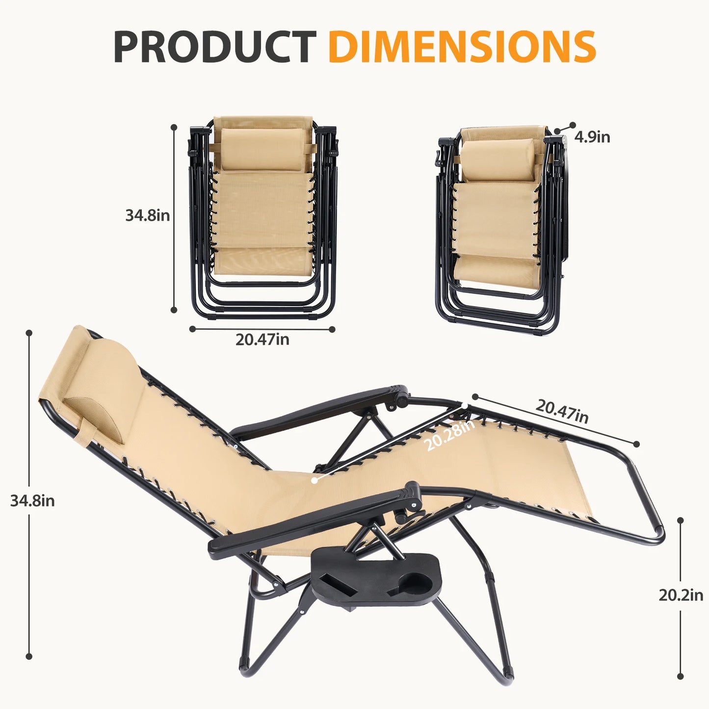JHK Portable Zero Gravity Recliner Chairs Set With Cup Holders