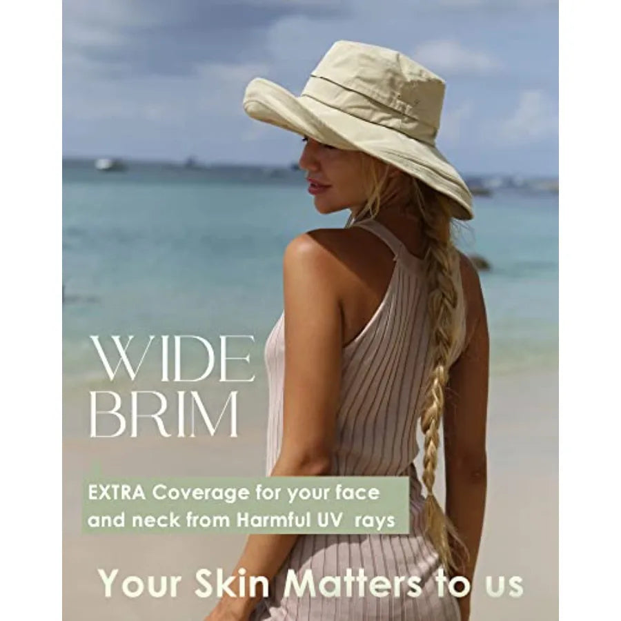 Women Sun Hat Wide Brim Ponytail Gardening Beach Breathable Cotton
