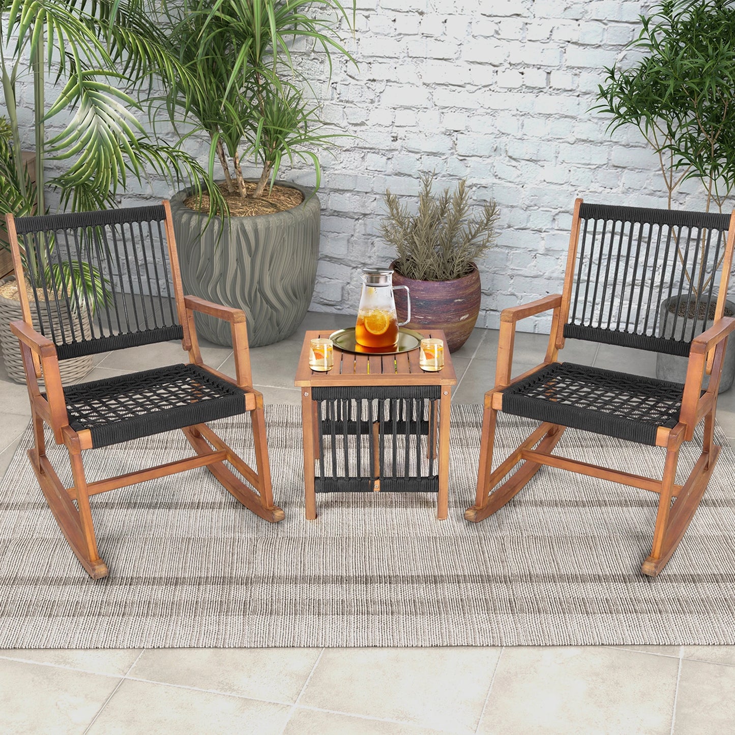 HOMASIS 3-Piece Acacia Wood Patio Bistro Set With All-Weather Rope